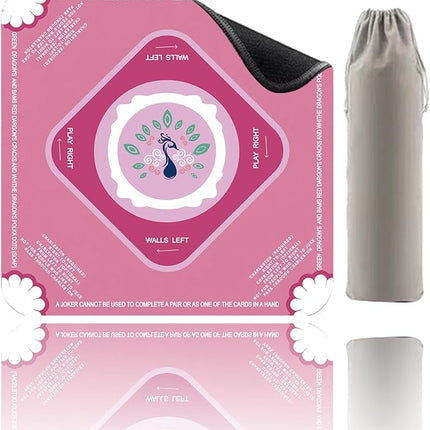 Mahjong Mat-Non-Slip Noise Reduction Gaming Mat,with Playing Instructions for Learnin,for Mahjong、Poker-Board Games、Card Games、Dominoes ( 31.5In*31.5In) (Pink)