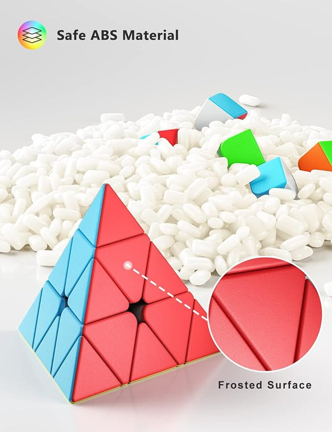 Vdealen Speed Cube Set, 2x2x2 3x3x3 Pyramid Magic Cube Set, Puzzle Cube Toys Birthday Party Christmas Stocking Stuffers Gift for Kids Teens Adults(Stickerless)