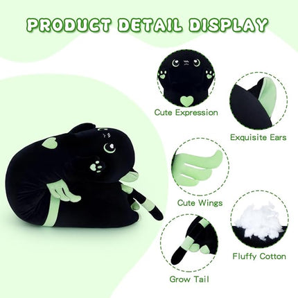 43in Long Plush Toy Cat Pillow Cute Plush Cat Toy Doll Stuffed Animal Cat Hugging Pillow for Sleeping Gift for Kids and Girls(Black&Green,110cm/43.3in)