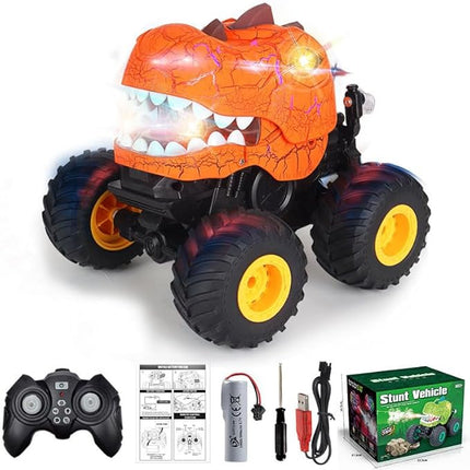 TODKISS Dinosaur Remote Control Car, Monster Truck Toys with Spray, Light & Sound, 2.4GHz All Terrain RC Cars for Boys Age 4-7, Birthday Gifts for Kids 3-5 6 7 8-12