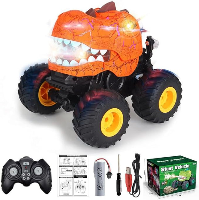 TODKISS Dinosaur Remote Control Car, Monster Truck Toys with Spray, Light & Sound, 2.4GHz All Terrain RC Cars for Boys Age 4-7, Birthday Gifts for Kids 3-5 6 7 8-12