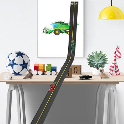 Flex Track 15 Ft Starter Set, with 4 Small Racecars，Suitable for Hot Wheels and Diecast 1/64th Cars，Long Roll-Type Portable Racing Track Suitable for Children Aged 3 and Above. (Black)