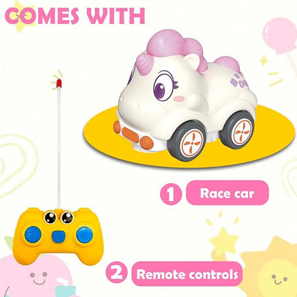Remote Control Car for Toddlers, Safe & Durable Cartoon Silicone Crash-Resistant RC Car, Unicorn Toys for 18M+ Boys & Girls, Christmas Birthday Gift Ideas for Kid Girls & Boys