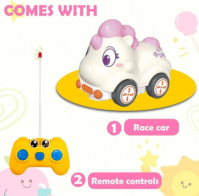 Remote Control Car for Toddlers, Safe & Durable Cartoon Silicone Crash-Resistant RC Car, Unicorn Toys for 18M+ Boys & Girls, Christmas Birthday Gift Ideas for Kid Girls & Boys