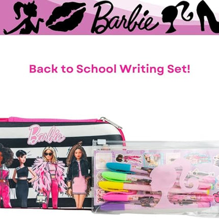 Innovative Designs Barbie Pencil Case Set with Stickers and Gel Pens for Kids, Molded with Zip Closure, Pink