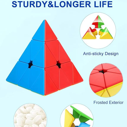 CFMOUR Speed Cube Set - Moyu Meilong 2x2x2 3x3x3 Pyramid Cube Bundle | Stickerless Magic Cubes with Smooth Turning | Brain Teaser Puzzle Toys for Kids & Adults