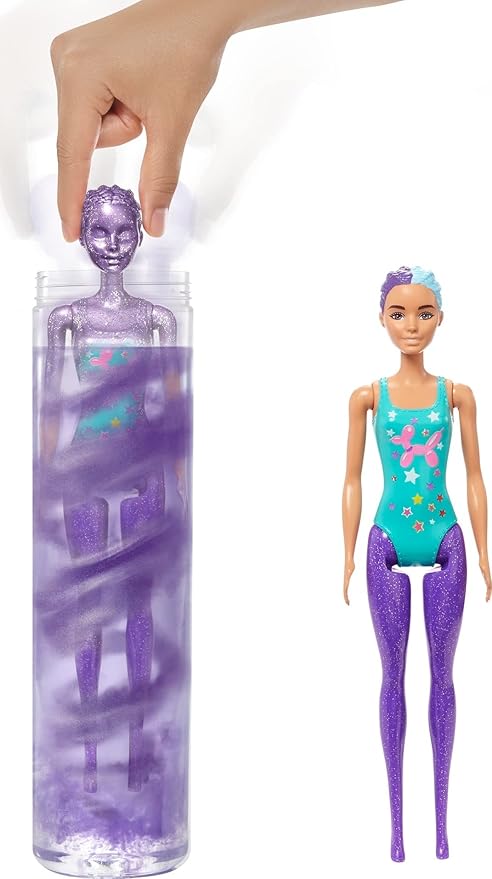Barbie Color Reveal Doll, Glittery Purple with 25 Hairstyling & Party-Themed Surprises Including 10 Plug-in Hair Pieces