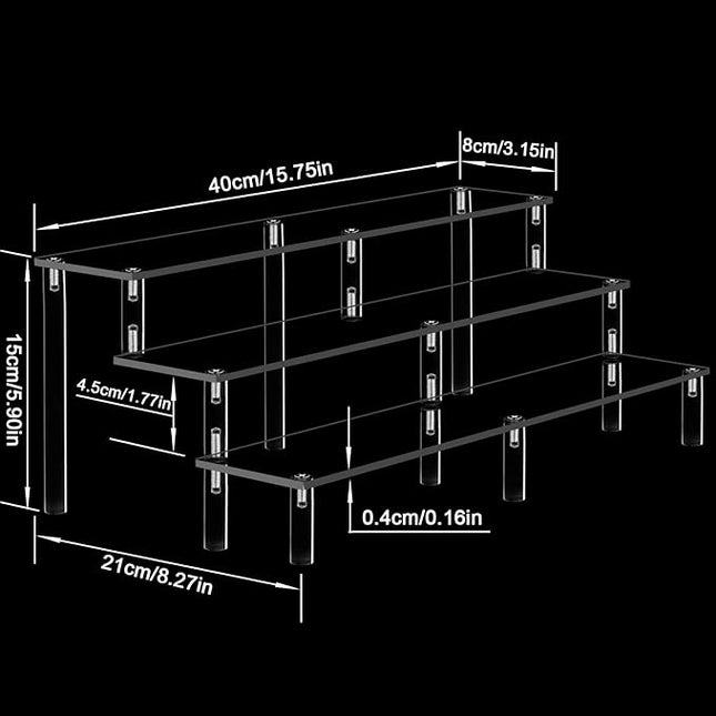 15 3/4 Inch Acrylic Riser Display Shelf,3 Tier Display Riser for Figures Display Stand Large Risers for Display Cupcake Perfume Organizer Cologne Makeup Collection Countertop Desktop Tabletop