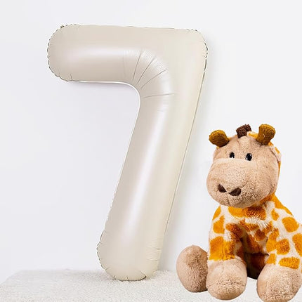 Smlpuame 40 Inch Beige Number 7 Balloons for 7th Birthday Decorations Boys Girl, Giant Self-Sealing Cream Foil Number 0-10 White Sand Balloon for Women Men Party Anniversary Baby Shower Supplies