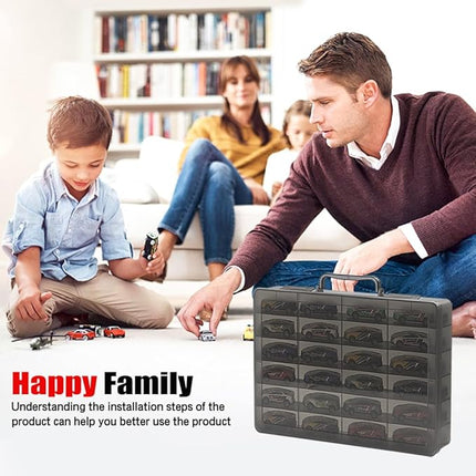 Toy Storage Organizer Case for Hot Wheels Car, for Matchbox Cars, for Mini Toys, for Small Dolls. Carrying Box Container Carrier with 24 Compartments (Box Only) (Black)