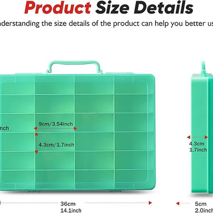 Toy Storage Organizer Case for Hot Wheels Car, for Matchbox Cars, for Mini Toys, for Small Dolls. Carrying Box Container Carrier with 24 Compartments (Box Only) (Green)