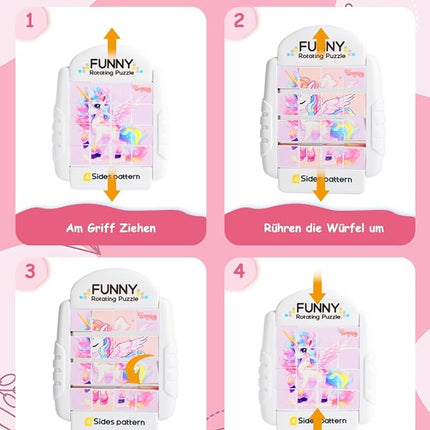 16-Piece Rotating Puzzles for Kids 4-6, Toddlers Puzzles 2-4, Road Trip, Airplane Activities Game, Travel Toys - Brain Teaser, Fine Motor Skills - Birthday Gifts Boys & Girls - Pink Alicorn