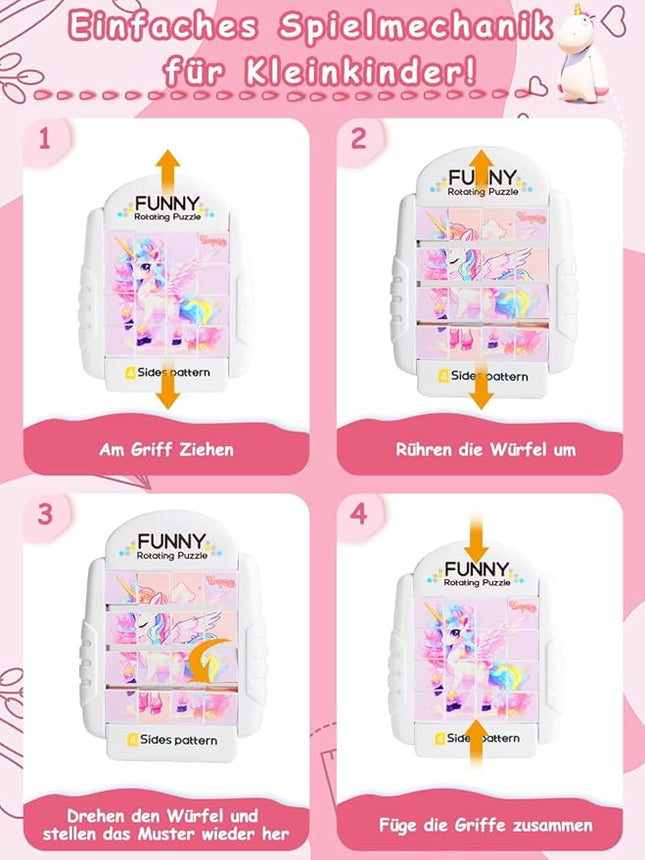 16-Piece Rotating Puzzles for Kids 4-6, Toddlers Puzzles 2-4, Road Trip, Airplane Activities Game, Travel Toys - Brain Teaser, Fine Motor Skills - Birthday Gifts Boys & Girls - Pink Alicorn
