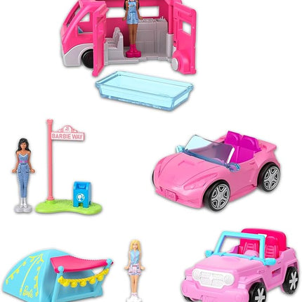 Barbie Mini Barbieland Doll and Vehicle Playset - Bundle with 3 Barbieland RV, Car, and Jeep Vehicles Plus Stickers, More | Barbie Party Favors for Girls, Kids