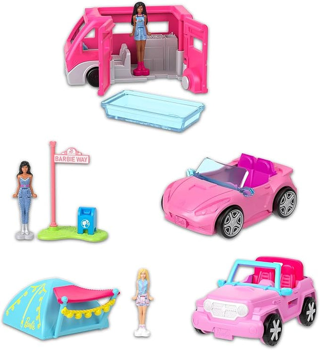 Barbie Mini Barbieland Doll and Vehicle Playset - Bundle with 3 Barbieland RV, Car, and Jeep Vehicles Plus Stickers, More | Barbie Party Favors for Girls, Kids