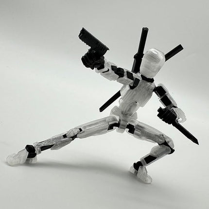 (Assembly Completed) 3D Printed Figure 5.54-inch Dummy13 with Weapon Expansion Set, Full Body Mechanical Movable Toy, Desk Decoration. (Transparent)