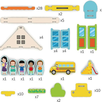 182PCS Wooden Building Blocks Set for Toddlers, Construction City Stacking Toys, Preschool Learning Educational Toys for Kids 3+ Years Girls and Boys (School)