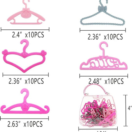 50PCS Doll Hangers for Barbie Hangers for Doll Clothes 1 Pink Lovely Box Storage for 11.5 inch Dolls Girl Gifts Birthday Gifts