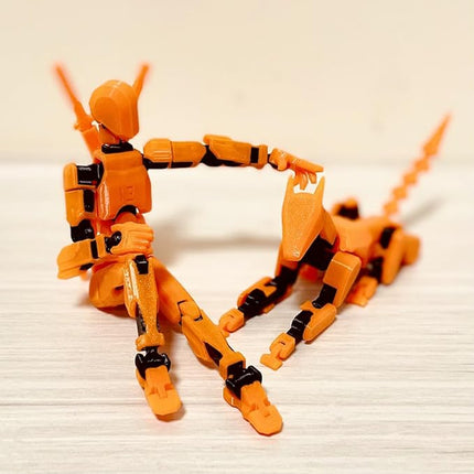T13 Action Figures Set (Assembly Completed) Dummy 13 Titan 13 Robot Action Figure 3D Printed Robo Multi-Jointed Movable Action Figure Toy with Full Articulation (T 13 Orange Black Figure + Dog)