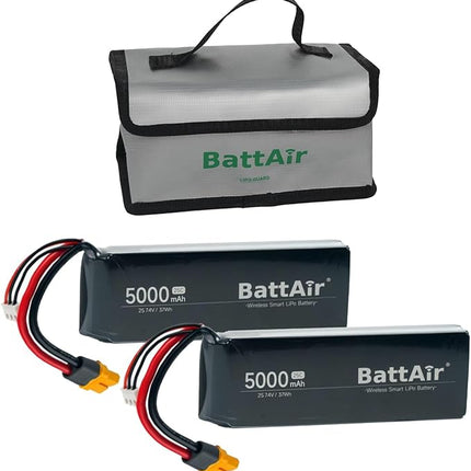 ISDT BattAir RC Battery 5000mAh 2S 25C for RC Car, Smart Lipo Battery with XT60 Connector, Intelligent RC Battery for FPV Drone Quadcopter with Fireproof Explosionproof Bag Battery Storage Guard