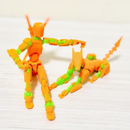 T13 Action Figures Set (Assembly Completed) Dummy 13 Titan 13 Robot Action Figure 3D Printed Robo Multi-Jointed Movable Action Figure Toy with Full Articulation (T 13 Orange Green Figure + Dog)
