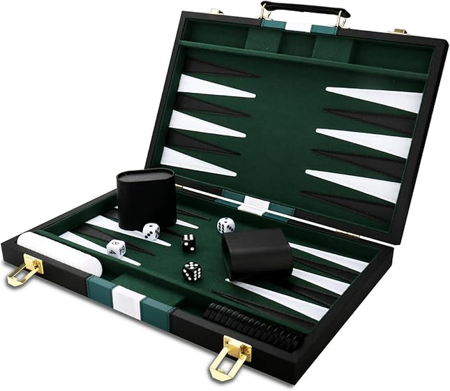 Backgammon Set - Classic Board Game with Premium Leather Case - Portable Travel Strategy Backgammon Game Set for Adults, Kids (11inch, Black)