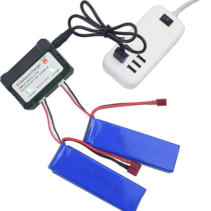 Fytoo 2PCS 7.4V 2200mah Lithium Battery with 2 in 1 Charger for WLtoys K949 10428 10428-A L202 RC high-Speed Remote Control car