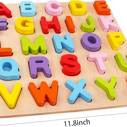 Alphabet Puzzle, WOOD CITY ABC Letter Puzzles for Toddlers1 2 3 Years Old, Educational Learning Toys for Toddlers, Alphabet Toys with Puzzle Board & Letter Blocks, Best Surprise for Girls and Boys