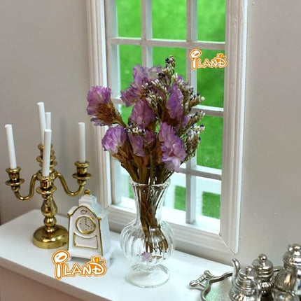 iLAND Miniature Dollhouse Accessories fits Barbie Furniture, Glass Vases w/ Dried Flowers Set for Dollhouse Furniture Antique (Luxurious 3pcs)(Luxurious 3pcs)