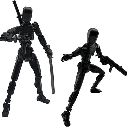 (Assembly Completed) 3D Printed Figure 5.54-inch Dummy13 with Weapon Expansion Set, Full Body Mechanical Movable Toy, Desk Decoration. (Pure Black)