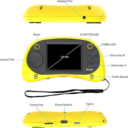 EASEGMER 16 Bit Kids Handheld Games Built-in 220 HD Video Games, 2.5 Inch Portable Game Player with Headphones - Best Travel Electronic Toys for Kids Age 3-10 Years Old Children (Yellow)