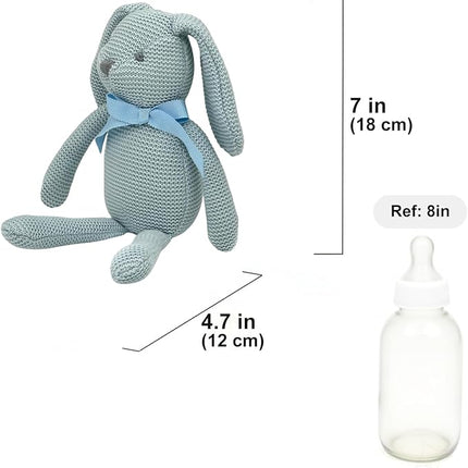 100% Organic Cotton Baby Toys Blue Bunny Rabbit Stuffed Animals for Newborn 7.1"