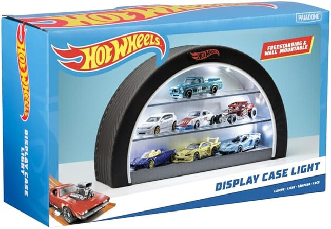 Hot Wheels Display Case Light - Officially Licensed Mattel Merchandise, Light Up Case Holds 8 Cars, Wheel Shaped Wall Mountable or Freestanding, Gift for Collectors