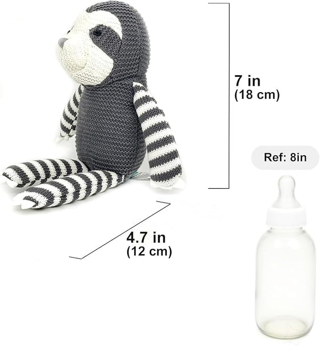 100% Organic Cotton Baby Toys 7.1" Sloth Stuffed Animal for Newborn (Grey)
