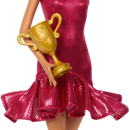 Barbie Ballroom Dancer Fashion Doll with Red Ruffle Dress, Dancing Shoes & Brown Styled Hair, Dancing Trophy Accessory