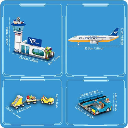 HOGOKIDS City Passenger Airplane Building Set with LED Light, 901 PCS Plane Building Blocks with Airport Terminal, Radar Tower, Luggage Trailer, Planes Model Toys Gifts for Adults Boys Girls Age 6-12+