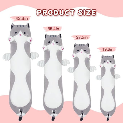 Long Plush Toy Cat Pillow Cute Plush Cat Toy Doll Stuffed Animal Cat Hugging Pillow for Sleeping Gift for Kids and Girls(Gray,90cm/35.4in)