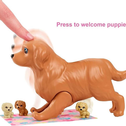 Barbie Doll & Pets Set, Blonde with Mommy Dog, 3 Newborn Puppies with Color-Change Feature & Pet Accessories