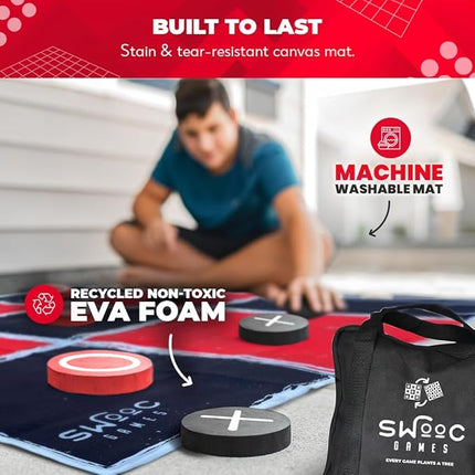 Swooc Games® - 2-in-1 Vintage Giant Checkers & Tic Tac Toe Game W/Mat (4ft x 4ft) - 100% Machine-Washable Canvas - Giant Outdoor Games for Kids - Yard Game for Kids - Jumbo Lawn Set - Large Checkers