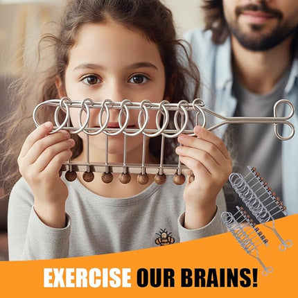 Traditional Brain TeasGame, Classical Metal Chinese 9 Linked Rings Puzzle, Children Educational Toys Gifts for Party Favor Kids Adults Boys and Girls Challenge