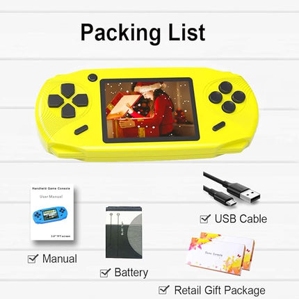 16 Bit Handheld Games for Kids Adults 3.0'' Large Screen Preloaded 100 HD Classic Retro Video Games USB Rechargeable Seniors Electronic Game Player Birthday Xmas Present (Yellow)