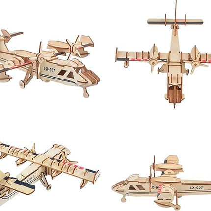 3D Wooden Puzzle - 6 Piece Set Aircraft & Helicopter Wooden Crafts Assembly Building Model Kits - Wood Aircraft & Helicopter STEM DIY Brain Teaser Puzzle for Adults & Teens Christmas Birthday Gifts