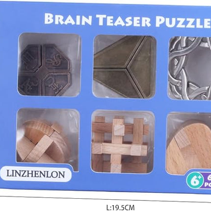 Brain Teaser Puzzle for Adults Puzzles Metal Hole Lock Adult Educational Toy Jigsaw IQ Puzzle（6 Pack） (Bronze)