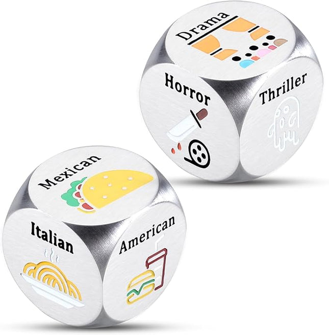 11th Anniversary Steel Gifts for Her Him 2 PCS Food Movie Date Night Dice Couples Gift for Wife Husband Boyfriend Girlfriend Birthday Gifts for Women Men Romantic Halloween Christmas Stocking Stuffers