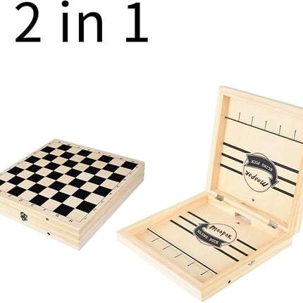 Fast Sling Puck Game - 2 in1 Chess Board and Desktop Battle Super Winner Game,Fast Action Wooden Air Hockey Board Game,Adults and Kids Family Friend Funny Slingshot Game Toys