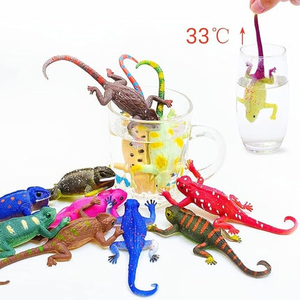 10PCS Lizard Animal Figurines, Color Changing Chameleon Toy, Stretchy Realistic Reptile Playset, for Kids 3 Years and up, Novel Gag Toy, for Goodie Bag Fillers,Cake Topper, Easter Egg Stuffing