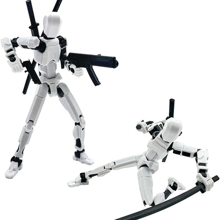 (Assembly Completed) 3D Printed Figure 5.54-inch Dummy13 with Weapon Expansion Set, Full Body Mechanical Movable Toy, Desk Decoration. (White)