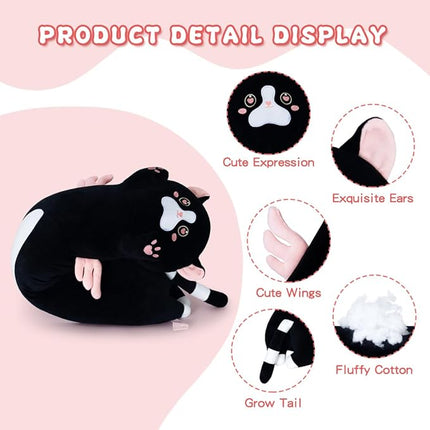 27.5in Long Plush Toy Cat Pillow Cute Plush Cat Toy Doll Stuffed Animal Cat Hugging Pillow for Sleeping Gift for Kids and Girls(Black&Pink,70cm/27.5in)