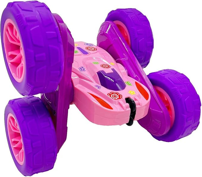 Threeking RC Stunt Cars Remote Control Car Toys with Lights Double-Sided Driving Gifts Presents 6 7 8 9 10 11 12 Year Old Girls Pink
