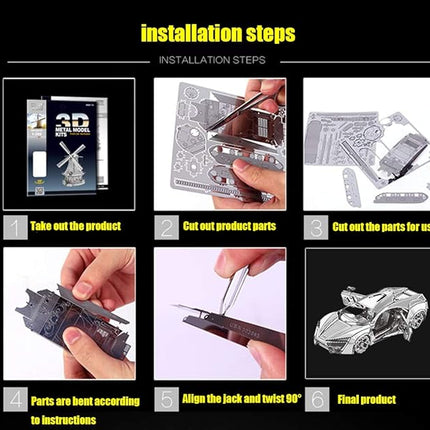 DIY 3D Car Metal Model 3D Puzzle 3D Laser Cut Jigsaw Toys 3D Metal Model Kit for Adults&Kids Mechanical Model Educational Toy Indoor Decoration Desk Toy Birthday Gift Collection Brain Teaser Puzzles